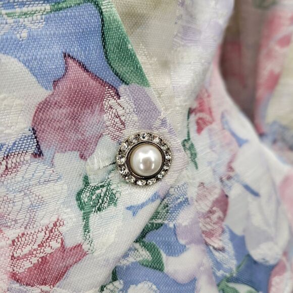 Ann Hobbs Vintage 80s Pastel Floral Tapestry Hourglass Peplum Blazer - Picture 5 of 15